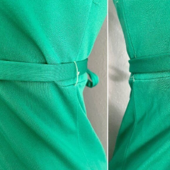 Vintage 70s Summer dress With attached belt in green size S short sleeves. - Picture 9 of 10